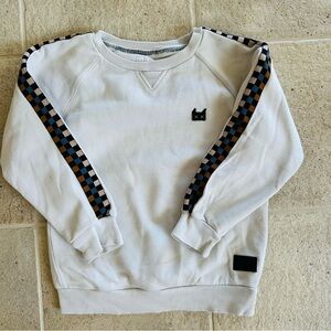 Munster White Crewneck Sweater with Checkered Sleeves